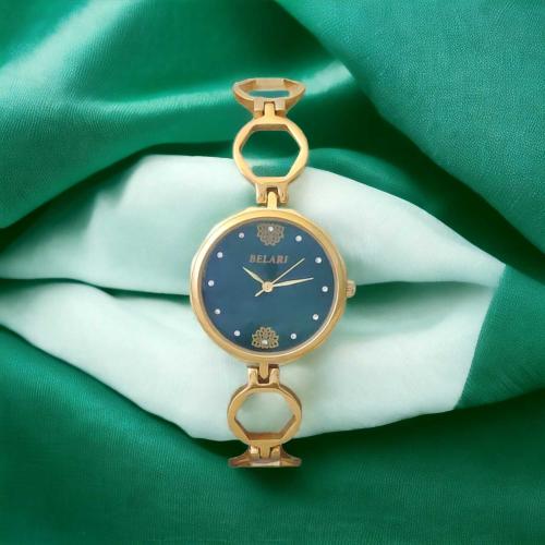 BELARI Ladies Watch golden Dial metal Case And metal Chain , Latest Design Analog Display Ladies blue Watch