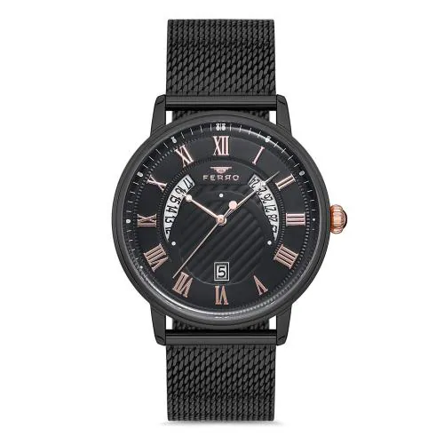 Ferro Analog Black Round Dial Men's Watch - F11050C-1117-G