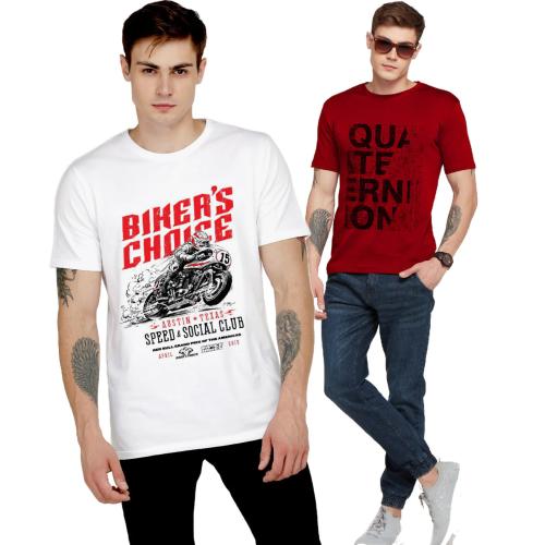 AllesKleider Printed Tshirt Combo For Men - White & Red (Pack Of 2)_XXL