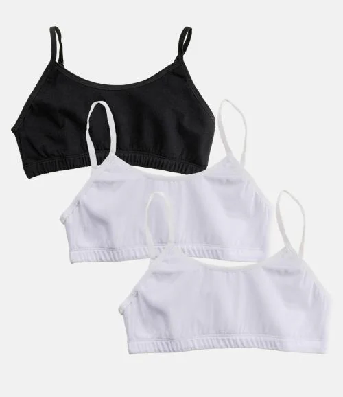 Adira | Padded Beginners Bra Girls | Teen Bras With Flat Padding For Coverage | Gives Confidence At School | Beginners Bra With Comfortable Strecthy Cotton | Pack Of 3 | White, White & Black | XXL