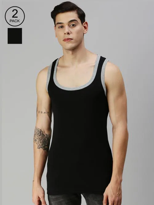 Onn Black Premium Cotton Vest Pack of 2