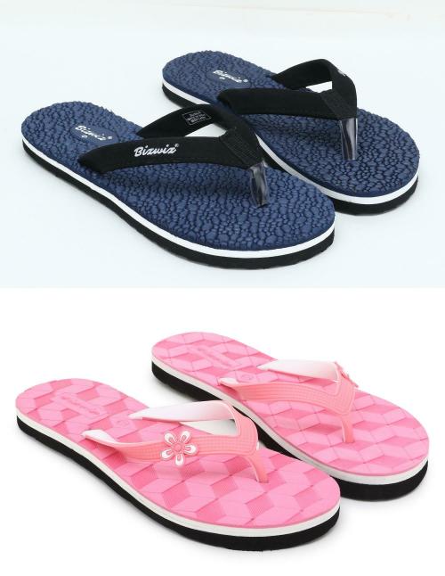 Bizwiz's Trendy & Combo of 2 Flip flops/Slippers for Women - (Blue , Pink)
