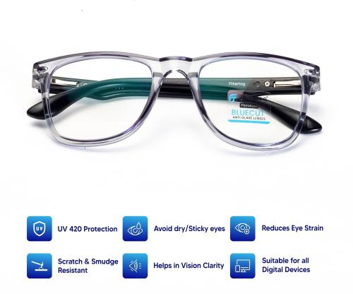 Flikertag Blue Light Fliter Computer Glasses Wayfarer Frame (Men and Women) GREY