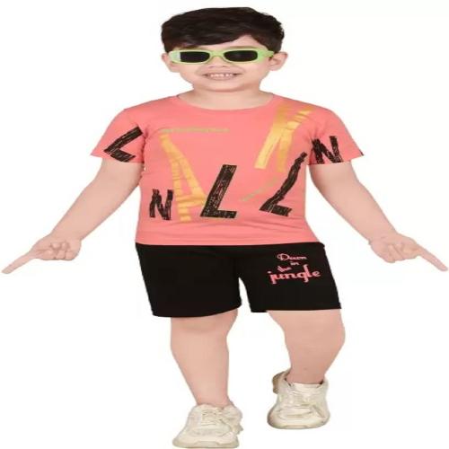 Mitran Cotton T-Shirt and Short Set for Baby Boys | Half Sleeve Printed Dress for Kids - Pink (5 to 6 Year)