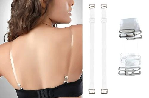 eDESIRE 2-Pair (4 Pcs) Invisible Clear Transparent Shoulder Bra Straps Combo | Bra Straps Only (Free Size)