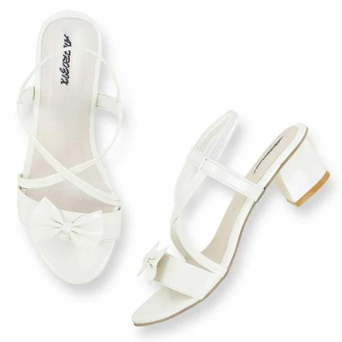 MK Style stylish women sandal block heel new design fancy heels for women and girls Women's Sequins Block Heels Fashion Sandals for Women & Girls latest Collection & stylish Comfortable (White)
