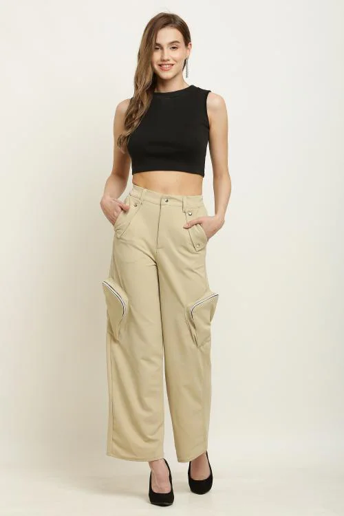 CLOTHINK India Women Beige Colour Cargos