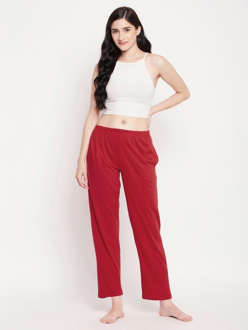 Clovia Women's Red Solid Cotton Single Pyjama