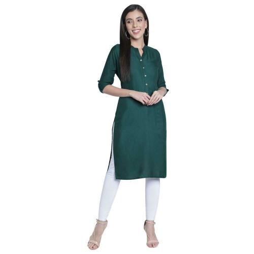 Fabclub Women Dark Green Rayon Solid Kurti (S)