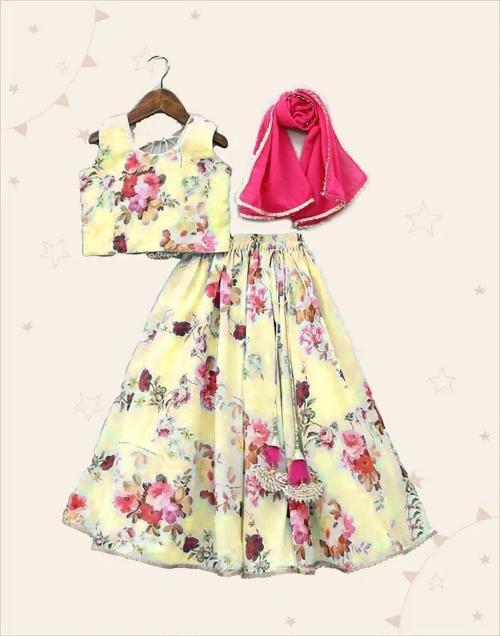Kedar Fab Girls Silk Printed Lehenga Choli With Blouse