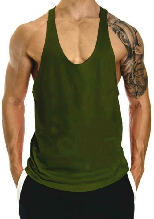 THE BLAZZE Dark Green Solid Cotton Vest L