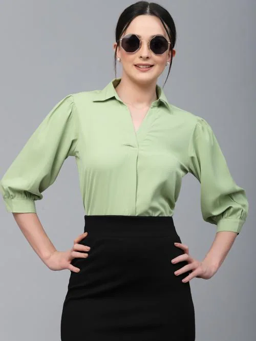 Style Quotient Women SAGE GREEN Solid Polyester Regular Smart Casual Top
