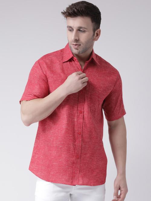 RIAG MEN'S RED SOLID COTTON SHIRT
