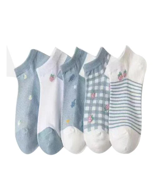 SoxLife Cozy and Fashionable Women's Cotton Colorful Socks for Everyday Wear, Combo - Free Size, Blue Straw