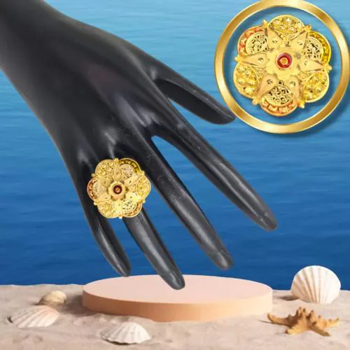 Z HOME J Big Round Meena Nirmal Ring 922 Copper Gold Plated Ring