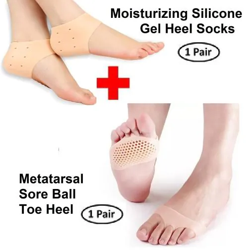 DJ FINDER Silicone Gel Heel Pad Socks for Heel Swelling Pain Relief, Anti Crack Dry Hard Cracked Heels Repair Cream Foot Care Ankle Support Cushion for Men And Women (Combo (1*Pair Ankle Socks +1*Pair Toe Socks))