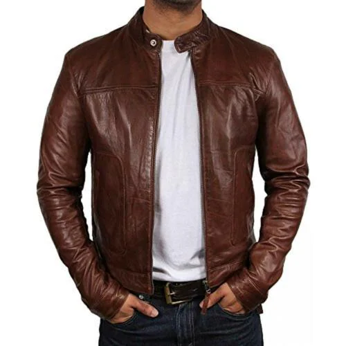 Hiller Dark Brown Solid Leather Jacket