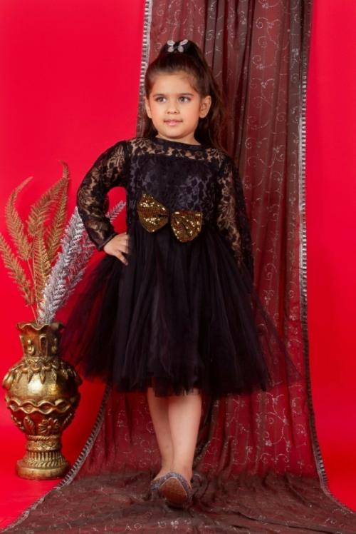 Bella Moda Girls Solid Full Sleeve Party Wear Dress