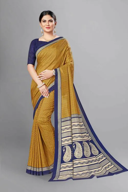 Vimla Prints Women's Green Malgudi Art Silk Uniform Saree with Blouse Piece (2402_Green)