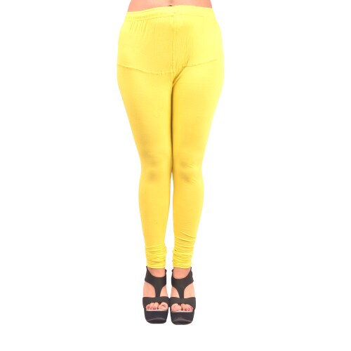 Ethnic Girls Women Free Size Lemon Yellow Churidar Legging Cotton Lycra 4 Way Stretchable