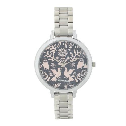 Chumbak Analog Black Dial Silver Strap Watch And Bracelet Set For Women (Combo Of 4)
