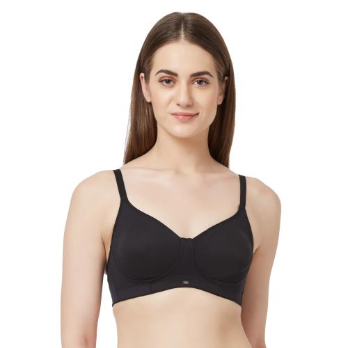 SOIE- Full Coverage Encircle Non Padded Non Wired Black Bra-Black-38DD