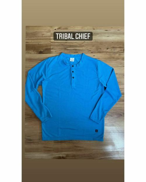 Tribal Chief Regular Fit Solid Men's Henley Neck Full Sleeve T-Shirts- M