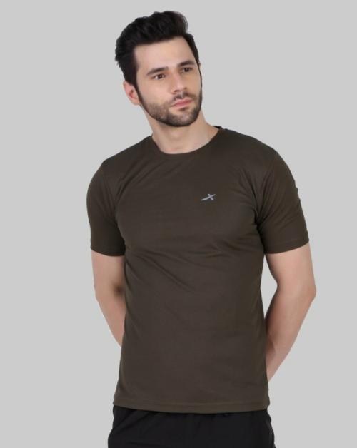 VECTOR X Men Brown Solid Polyester Round Neck T-shirt