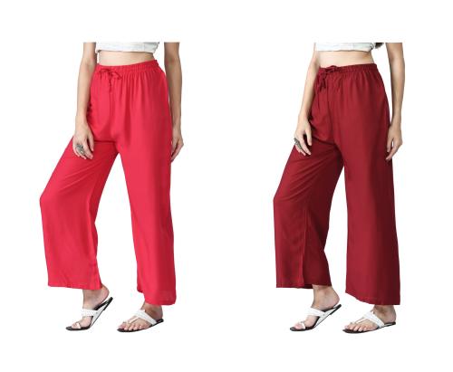 IndiWeaves Solid Rayon Palazzo pant for Women (Pack of 2) Multicolor