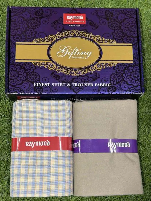 Raymond Pc-Cotton Checkered Shirt & Trouser Fabric in Moments Box Packing (Shirt-2.30 m, Pant-1.20 m)R-Moments-V-325