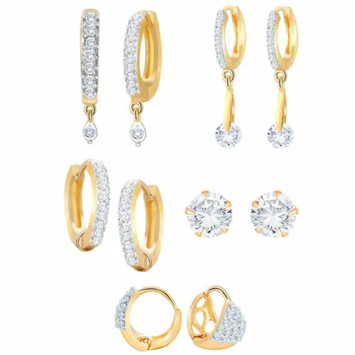 Zeneme White Ad American Diamond Combo of 5 Drop Earrings Jewellery For Women & Girls