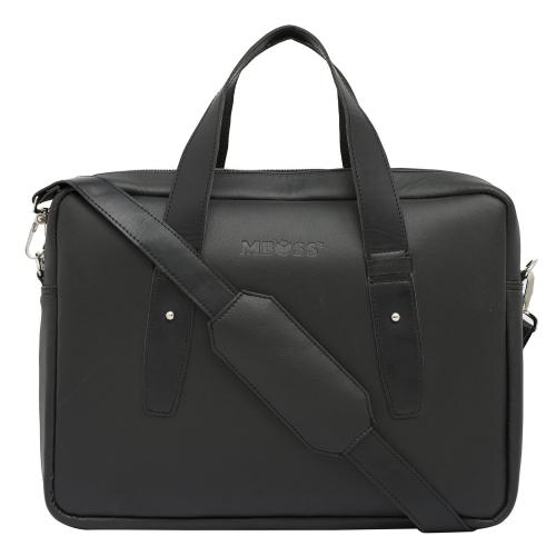 Mboss Black Faux Leather Laptop Messenger Bag, 8.5 L