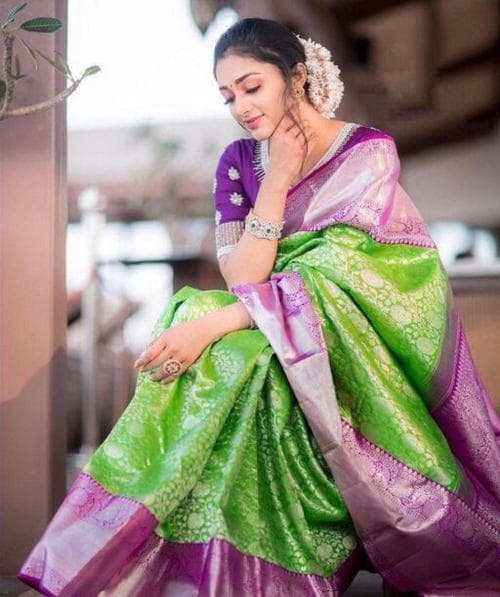 NC19_PANGHAT LIGHT GREEN AND PURPLE SAREE Beautiful Art Silk Jacquard Border Saree for Women