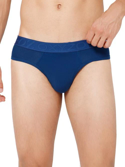 OXYZONE Men's Super Comfort Solid Brief with Ultrasoft & Durable Waistband | Super Stretch | Non deforming Men's Inner wear Supima Breif (Navy Blue) (Pack of 1)