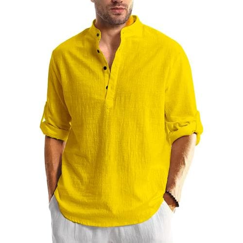 VIDA LOCA Cotton Blend Shirt Style Kurta For Men's (Yellow, L)