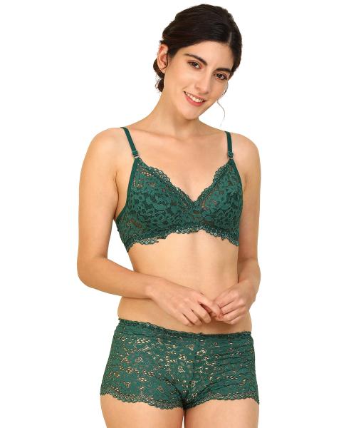 Women Cotton Bra Panty Set for Lingerie Set ( Pack of 1 ) ( Color : Green )
