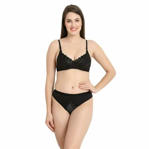 Bra & Panty Set Solid Black Lingerie Set