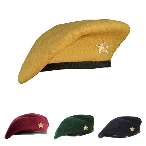 Niozaki Woolen Rajputana Army Style Beret Cap for Men & Women with Star Badge (Khaki)