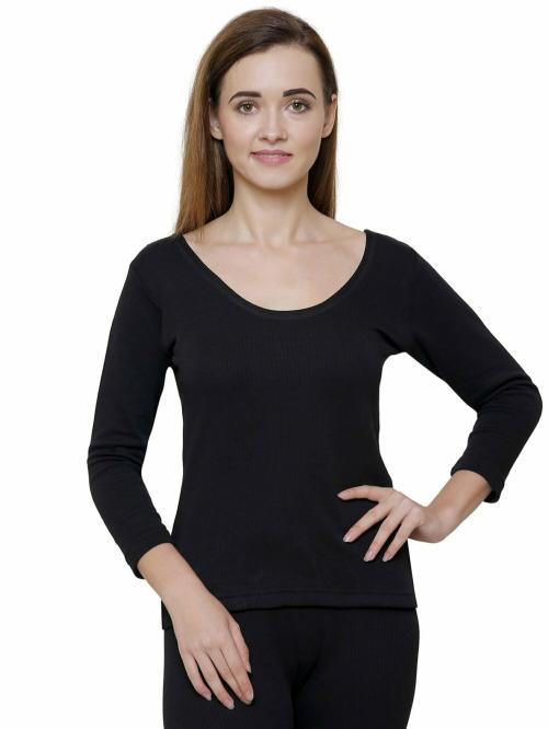 BODYCARE Women Black Solid Cotton Blend Thermal Tops
