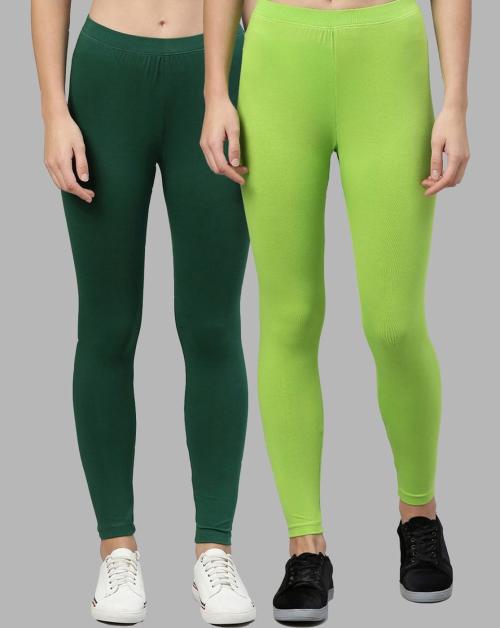 Kryptic Womens Bottle green/Parrot green Solid Cotton Elastane Leggings