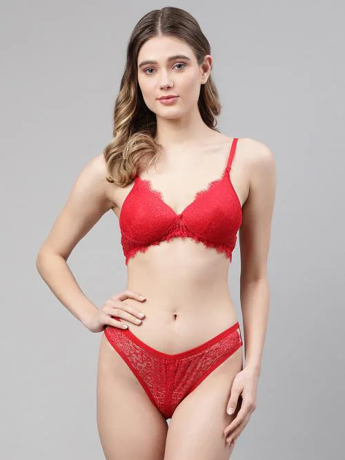 Buy PrettyCat Red Women Cotton Bra & Panty Embroidered Lingerie Set For