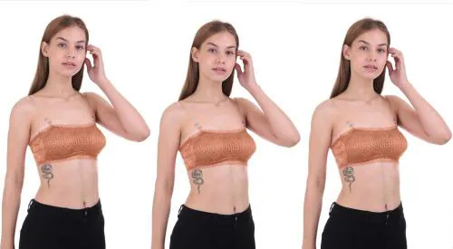 VS Beauti Lace Padded Non Wired Full Coverage Glam Sheer Bralette Strapless Tube Top Peach Bra for Women's Pack of 3