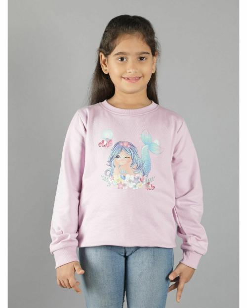 Ninos Dreams Mermaid Print Full Sleeves Girls Sweatshirt-Mauve