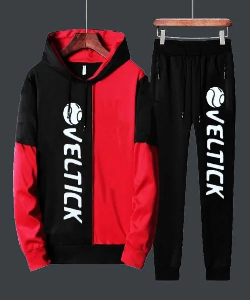 Veltick 4 Way Lycra Full Sleeves Red Black Tracksuit