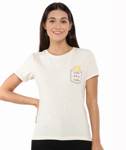 Dollar Missy Women's Front Print Round Neck T-Shirt Pack of 1- Cream color