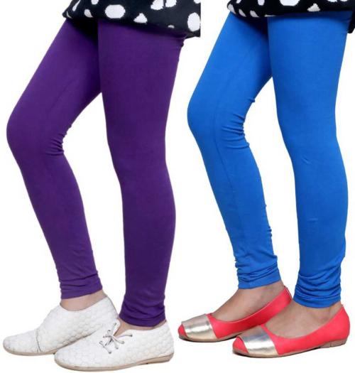 Tik Tok Wears Girls Purple, Blue Solid Cotton Blend Pack of 2 Leggings
