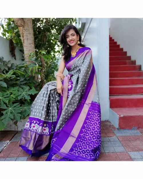 Vkaran Women Purple Kalamkari Bhagalpuri Silk Single Saree