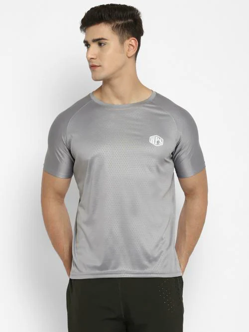 HPS Sports Men Silver Cotton Blend Solid T-shirt (XXL)