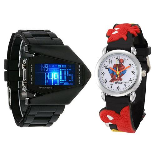 Swadesi Stuff Digital Multicolor Dial Sports Watch - BLACK SPIDERMAN & ROCKET (Boys & Girls)