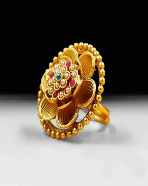 MEVAS Rajwadi Look Gold Plated Adjustable Finger Ring for Women & Girls Alloy Gold Plated Ring